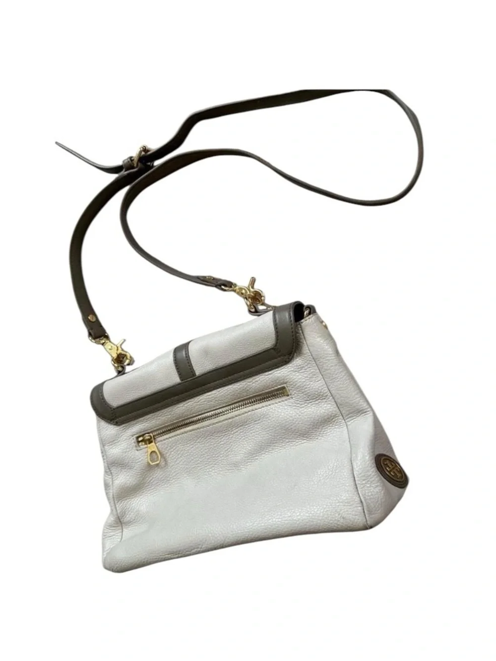 Tory Burch Leather Crossbody Satchel in White and Gray